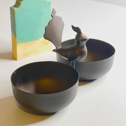 Black Bird with Two Bowls