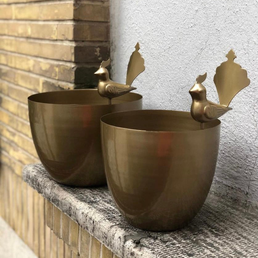 Golden Bird Flower Pot