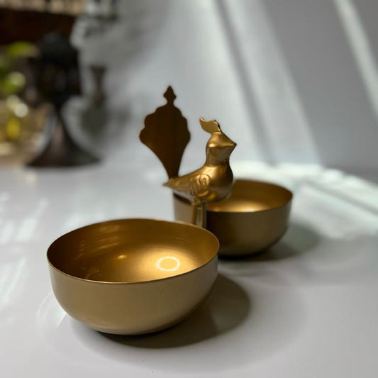 Golden Bird with Two Bowls