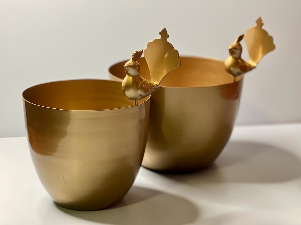 Golden Bird Flower Pot